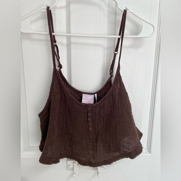 Out From Under Urban Outfitters Brown Cropped Cami 100% Cotton Women’s Size L - Picture 1 of 6